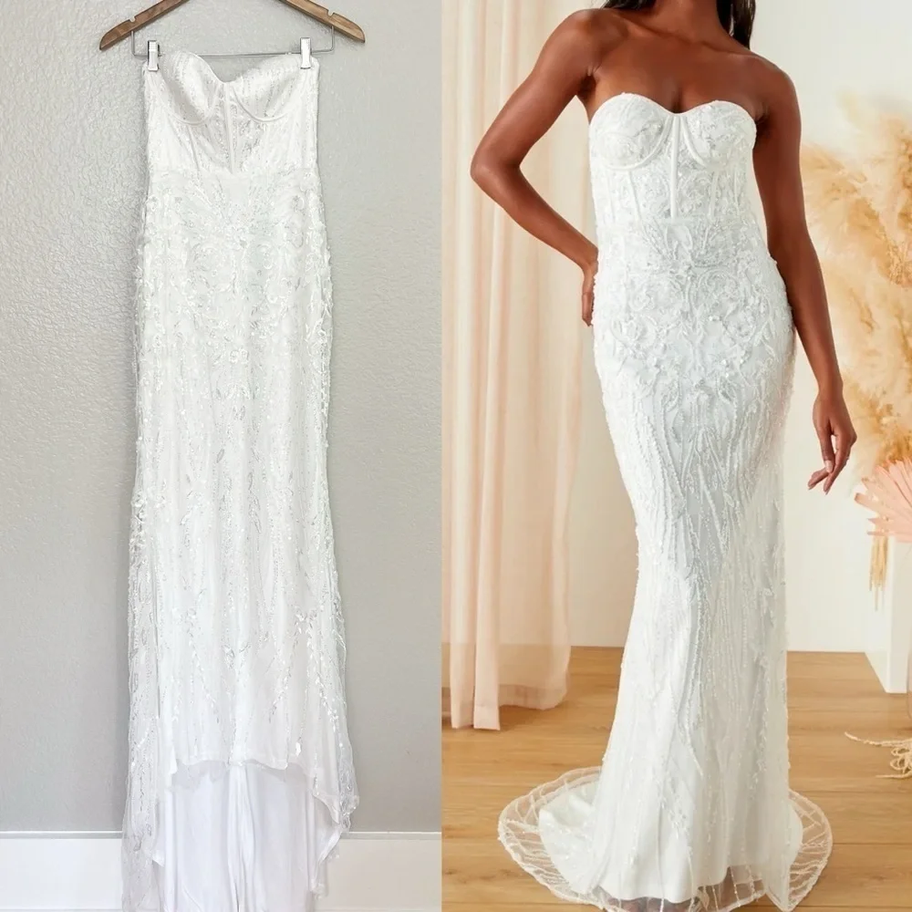 Profound Romance White Sequin Embroidered Bustier Maxi Dress